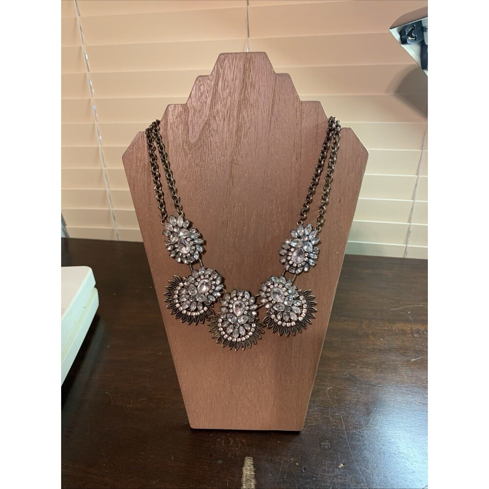 J. Crew Silver & Gold Tone Rhinestone Cluster Necklace, Statement Jewelry